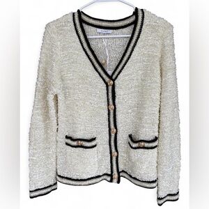 NWT Sioni Button Down Cardigan Medium‎ Gold Hardware Soft Shimmer Classy Chic